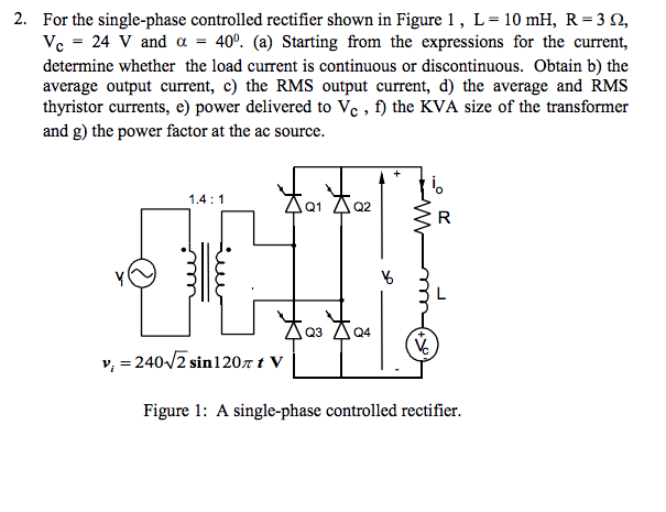 Solved For The Single Phase Controlled Rectifier Shown In Chegg