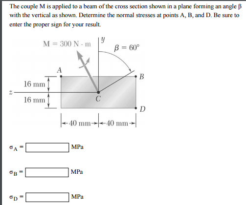 Solved The Couple M Is Applied To A Beam Of The Cross Chegg