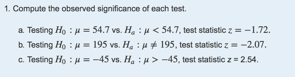 Solved Compute The Observed Significance Of Each Test A Chegg