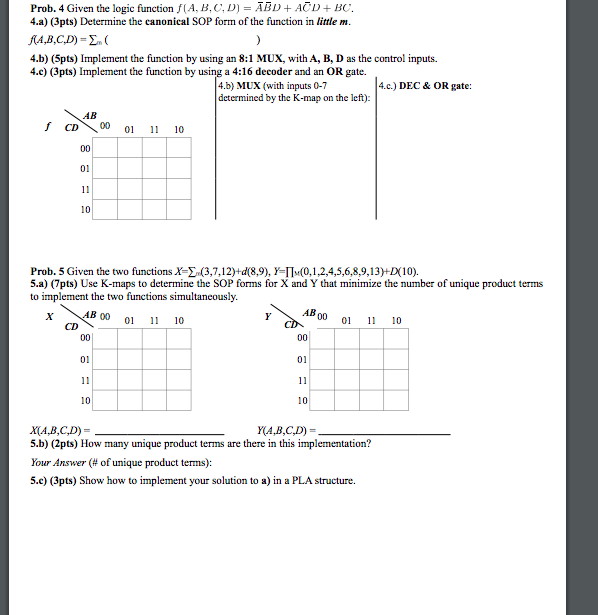 Solved Prob 4 Given The Logic Function F A B C D Chegg