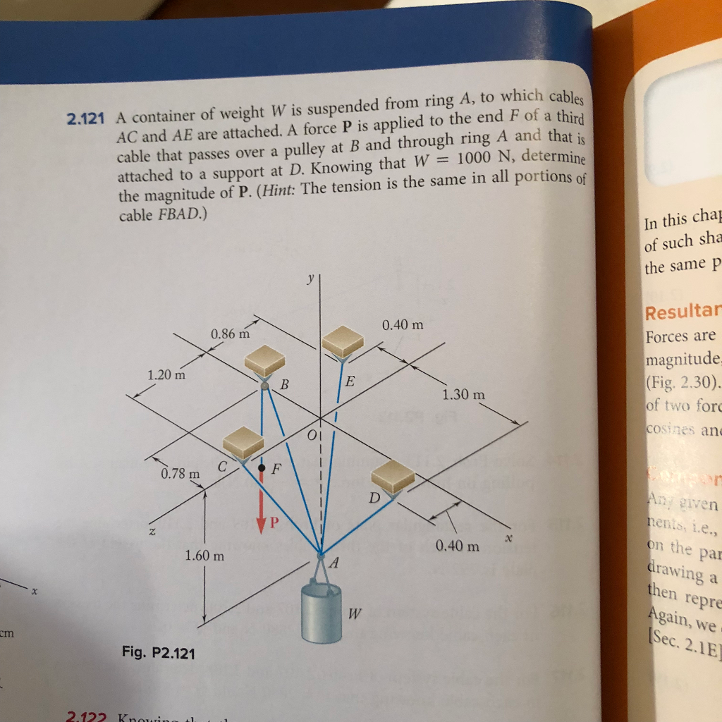 Solved 2 121 A Container Of Weight W Is Suspended From Ring Chegg