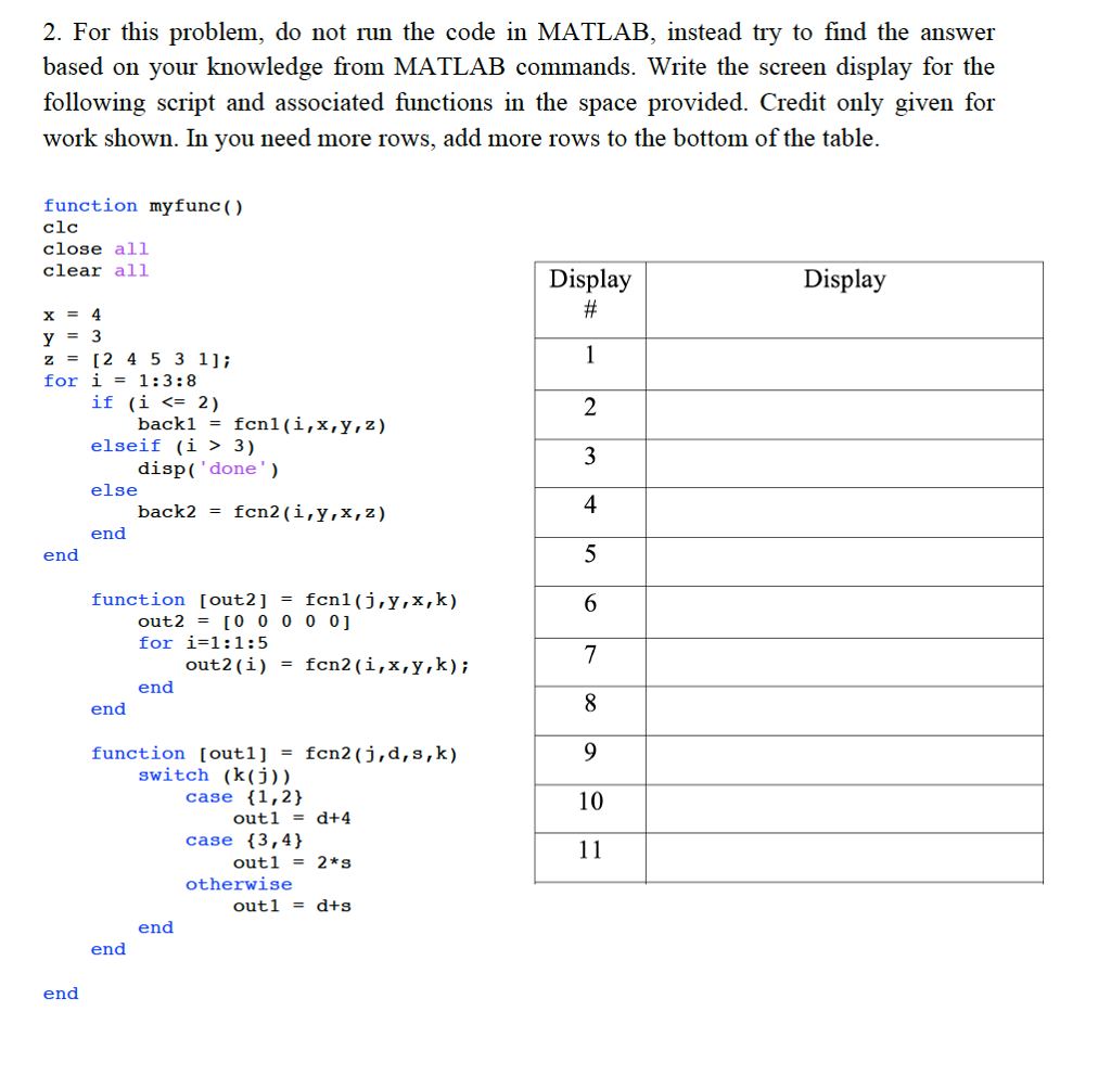 Solved For This Problem Do Not Run The Code In Matlab Chegg