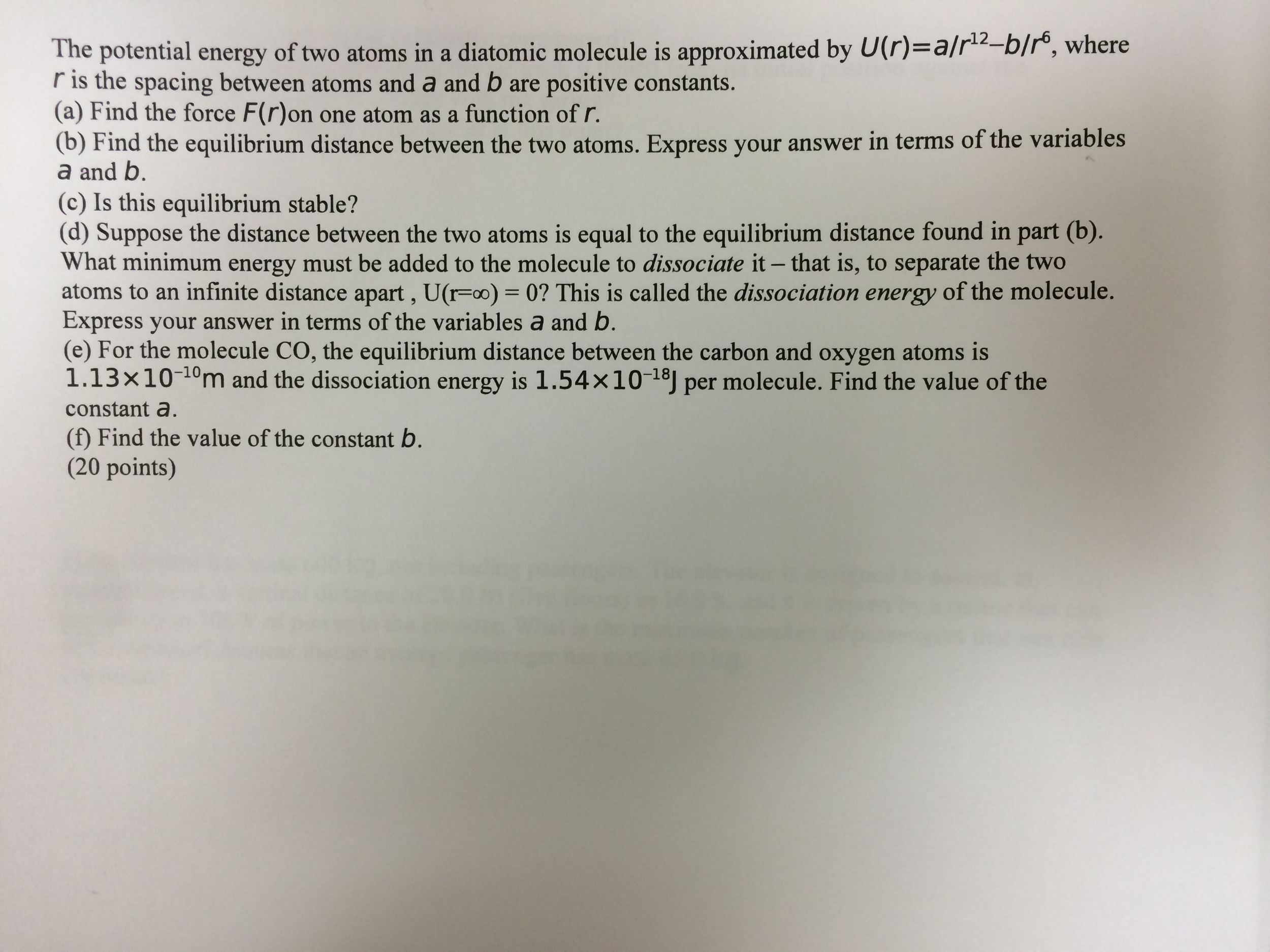 Solved The Potential Energy Of Two Atoms In A Diatomic Chegg