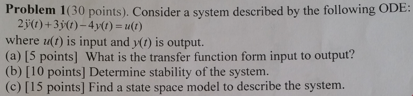 Solved Problem 1 Consider A System Described By The Chegg