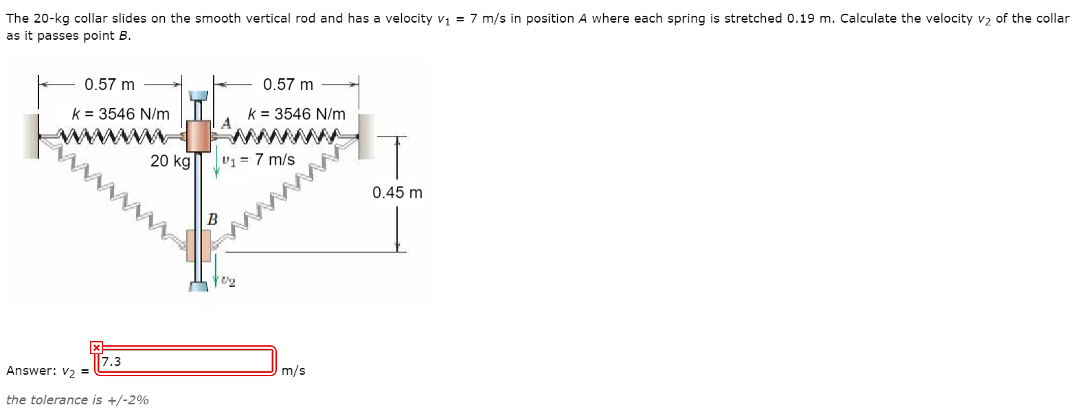 Solved The 20 Kg Collar Slides On The Smooth Vertical Rod Chegg