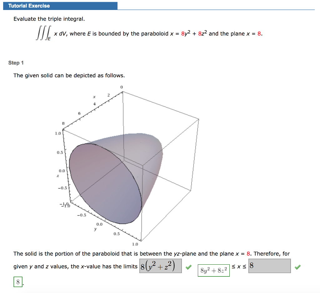 Solved Tutorial Exercise Evaluate The Triple Integral X Dv Chegg