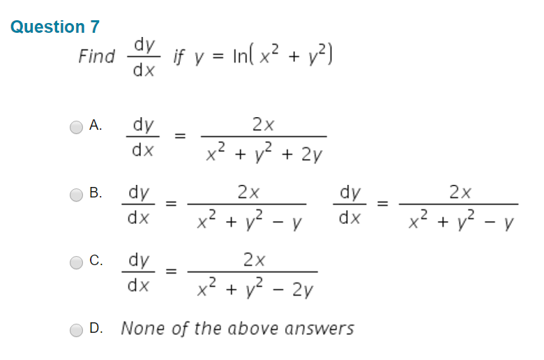 Solved Find Dy Dx If Y In X Y Dy Dx X X Chegg