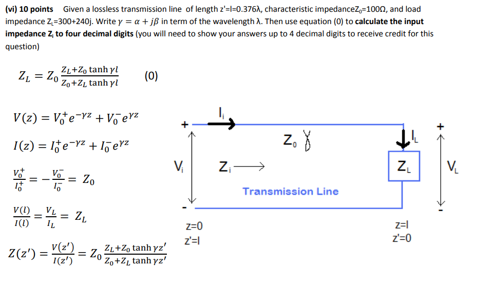 Solved Vi 10 Points Given A Lossless Transmission Line Of Chegg