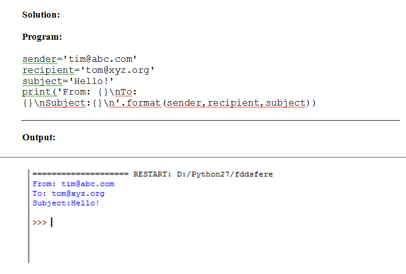 (Solved) - Given string values for the sender, recipient, and subject ...
