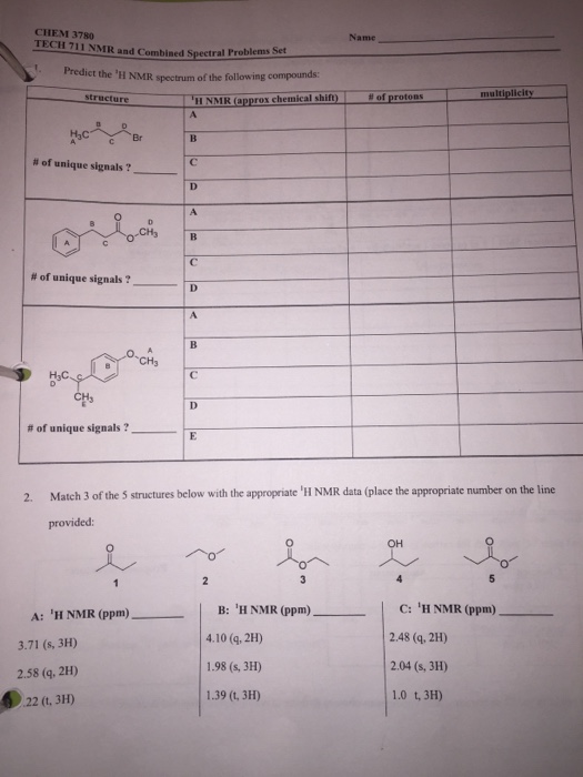 Solved Chem Name Tech Nmr And Combined Spectral Fre Chegg