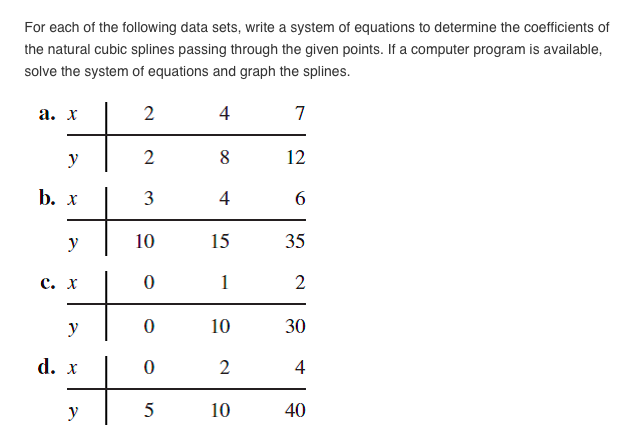 Solved For Each Of The Following Data Sets Write A System Chegg