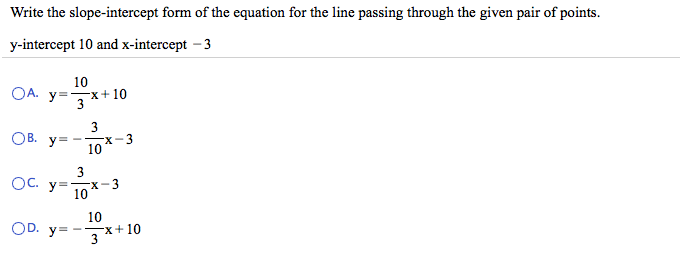 Slope intercept homework help