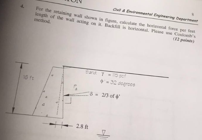 Solved For The Retaining Wall Shown In Figure Calculate The Chegg