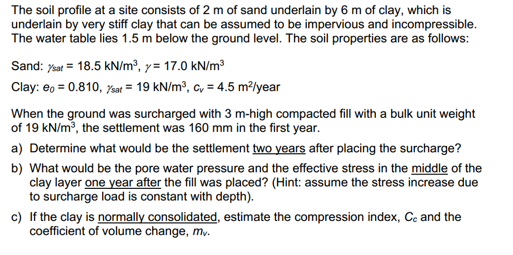 Solved The Soil Profile At A Site Consists Of M Of Sand Chegg