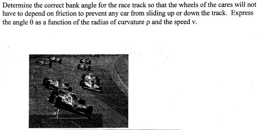 Solved Determine The Correct Bank Angle For The Race Track Chegg