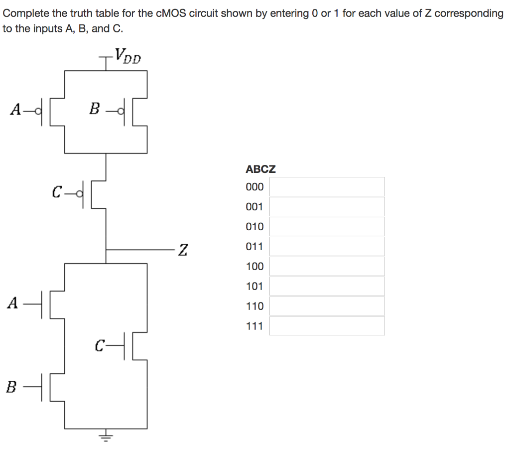 Solved Complete The Truth Table For The Cmos Circuit Shown Chegg