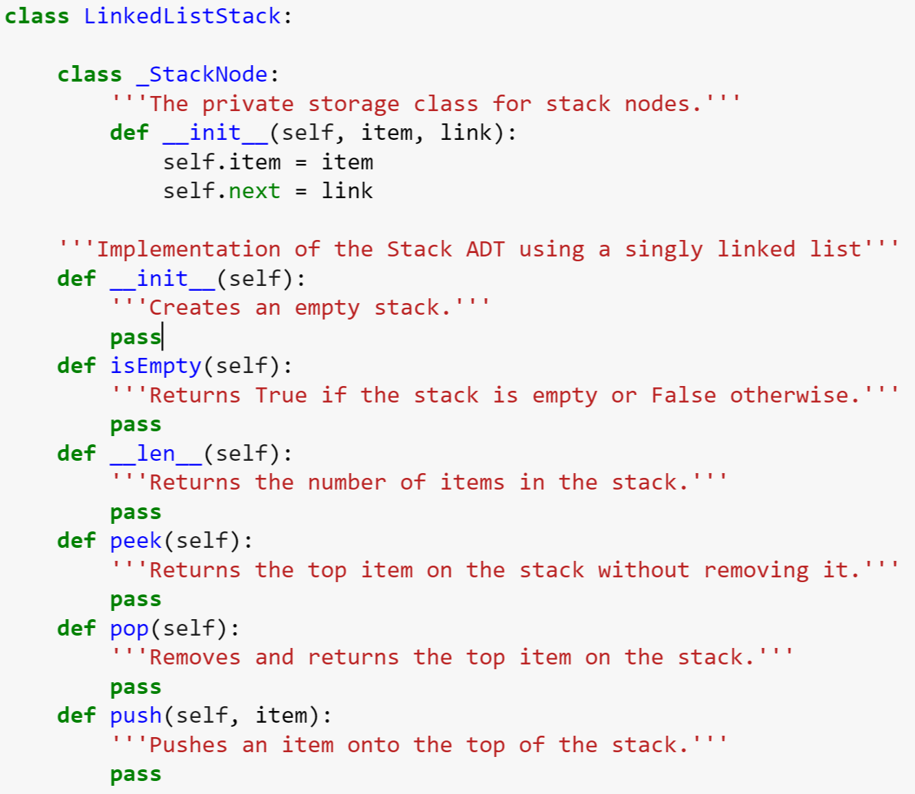 linked list stack java questiona