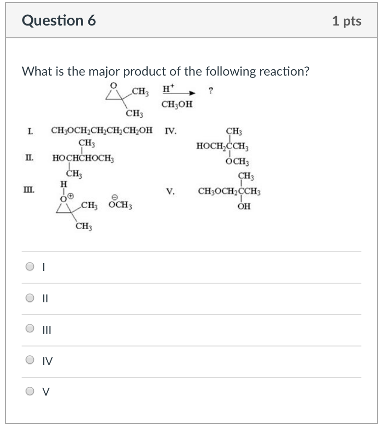 Solved Question 6 1 Pts What Is The Major Product Of The Chegg