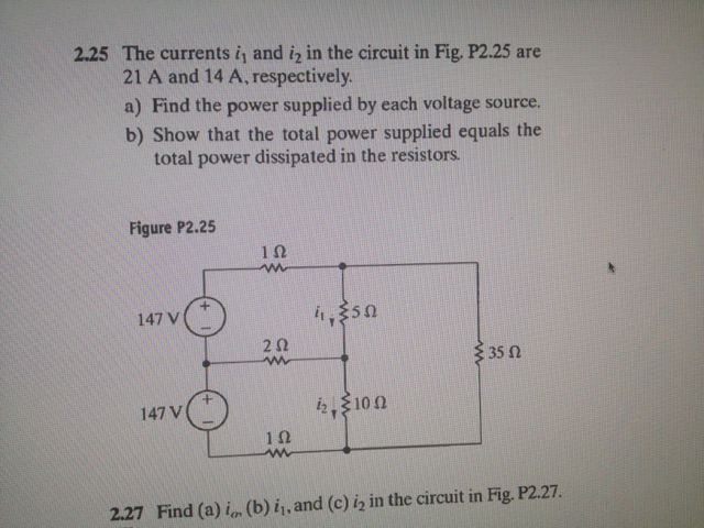 Solved 2 25 The Currents I1 And I2 In The Circuit In Fig Chegg