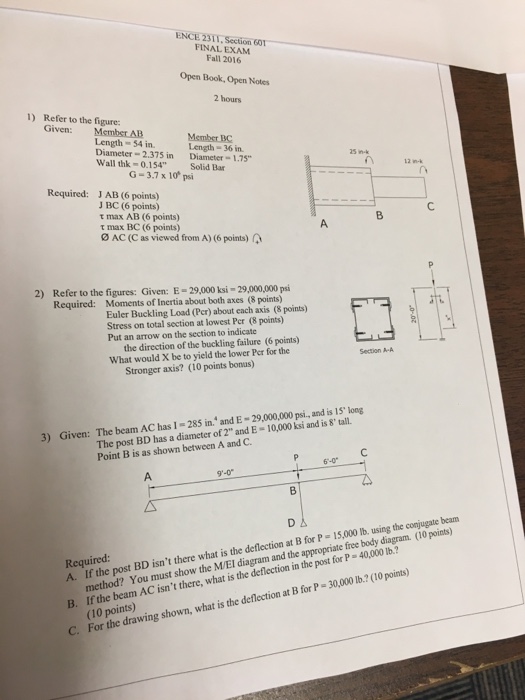 Solved Refer To The Figures Given E Ksi Chegg