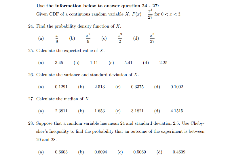 Solved Use The Information Below To Answer Gquestion 24 27 Chegg