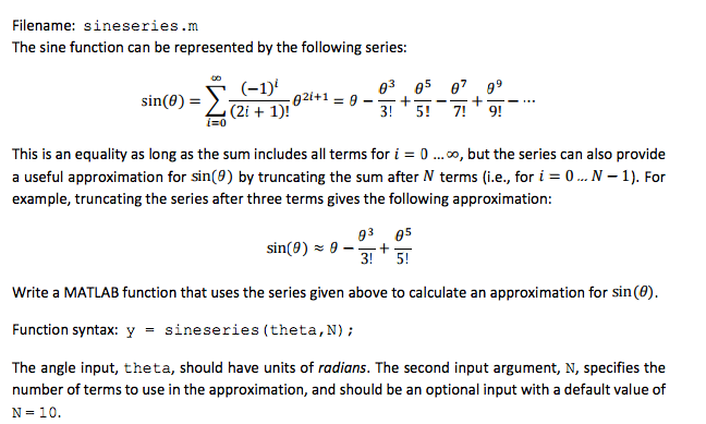 Solved Filename Sineseries M The Sine Function Can Be Chegg