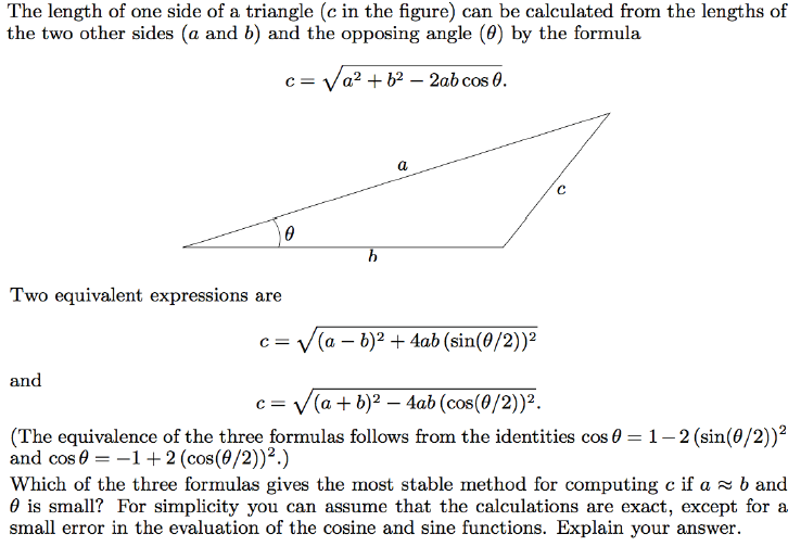 Solved The Length Of One Side Of A Triangle (c In The Fig...