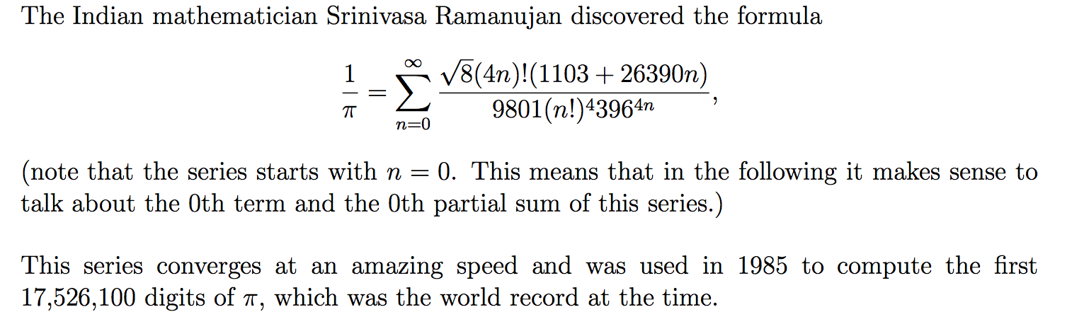 use ramanujan series to calculate pi