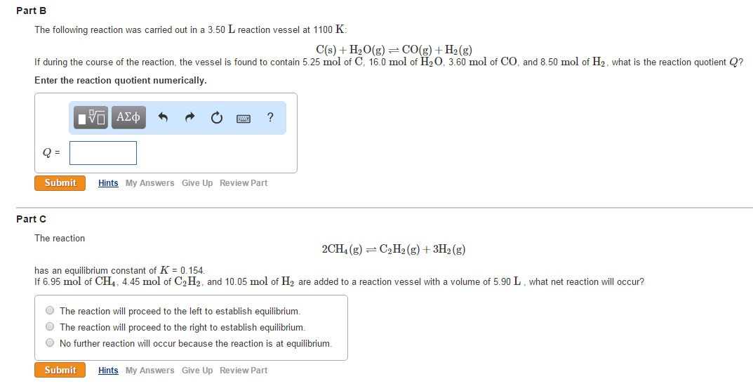 Solved The Following Reaction Was Carried Out In A 3 50 L Chegg