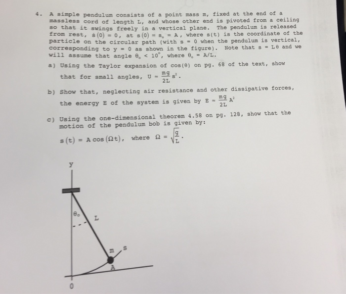 Solved A Simple Pendulum Consists Of A Point Mass M Fixed Chegg