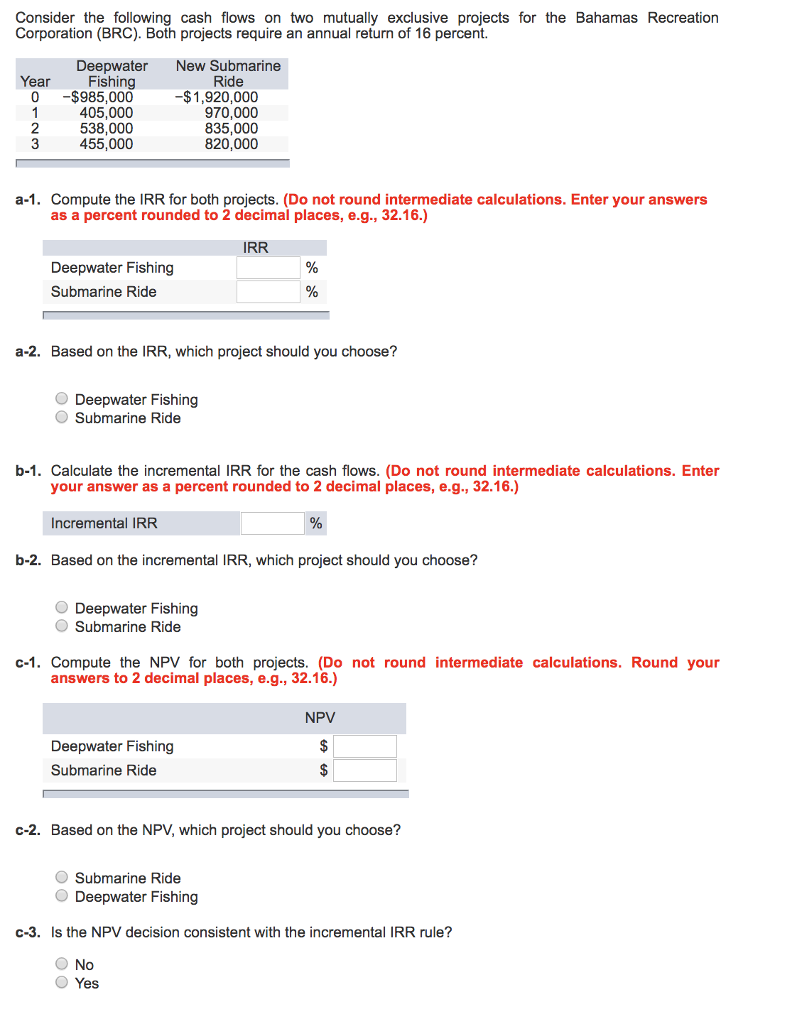 Solved Consider The Following Cash Flows On Two Mutually Chegg