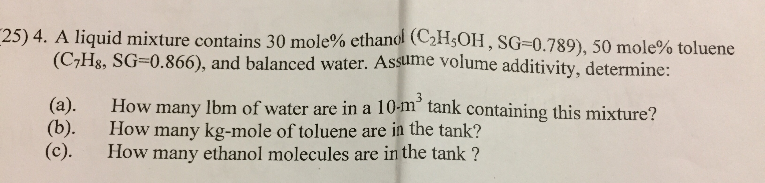 Solved A Liquid Mixture Contains Mole Ethanol C H Oh Chegg