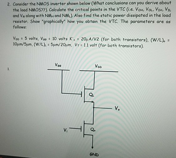 Solved 2 Consider The NMOS Inverter Shown Below What Chegg