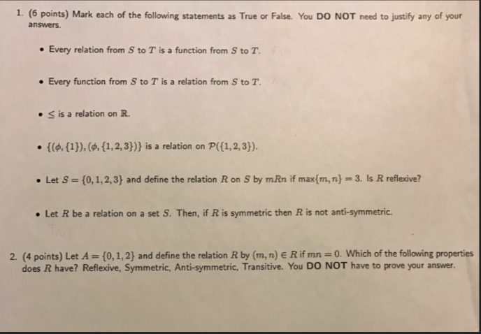 Solved Mark Each Of The Following Statements As True Or Chegg