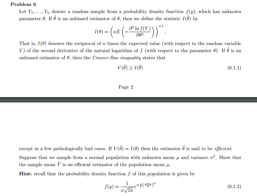 Solved Problem Let Yi Yn Denote A Random Sample From Chegg