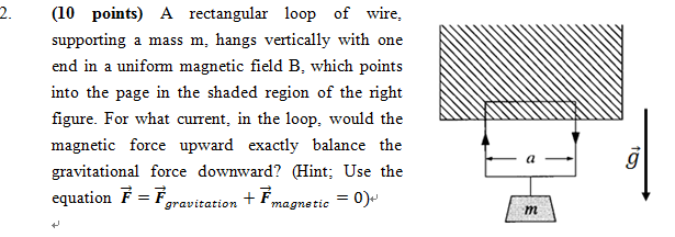 Solved A Rectangular Loop Of Wire Supporting A Mass M Chegg