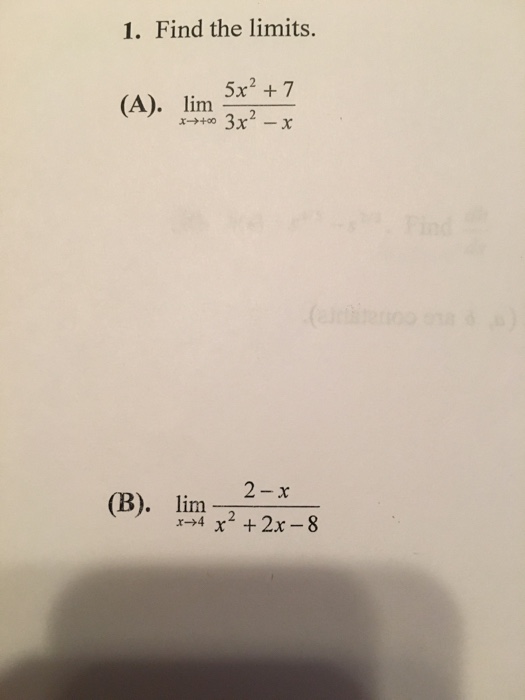 Solved Find The Limits Lim X Right Arrow Infinity 5x 2 Chegg