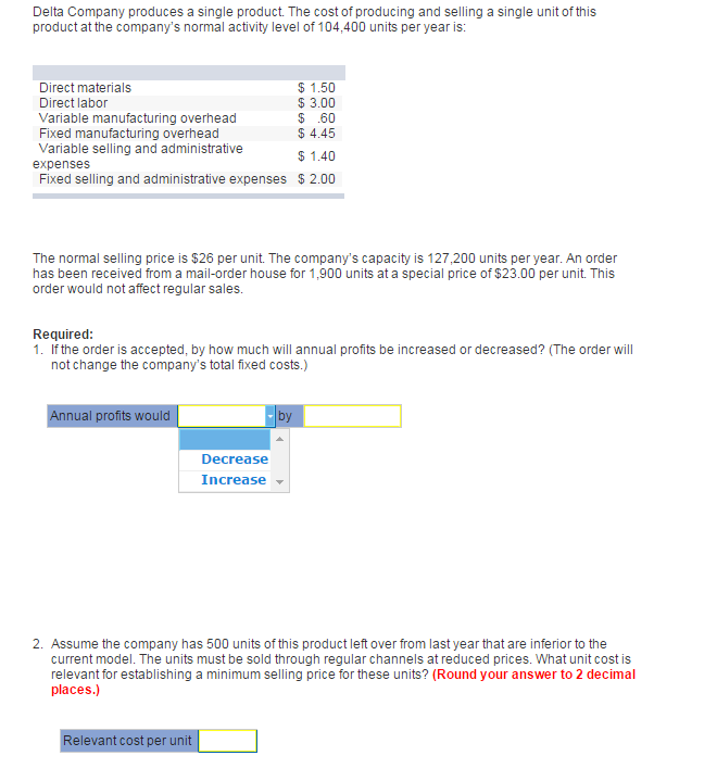Solved Delta Company Produces A Single Product The Cost Of Chegg