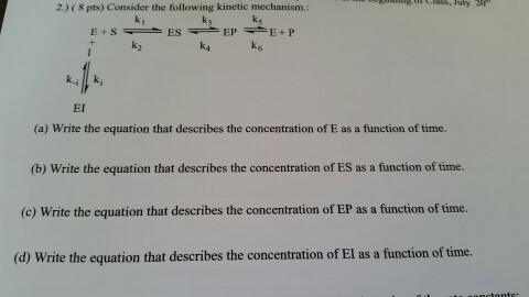 Solved 2 8 Pts Consider The Following Kinetic Chegg