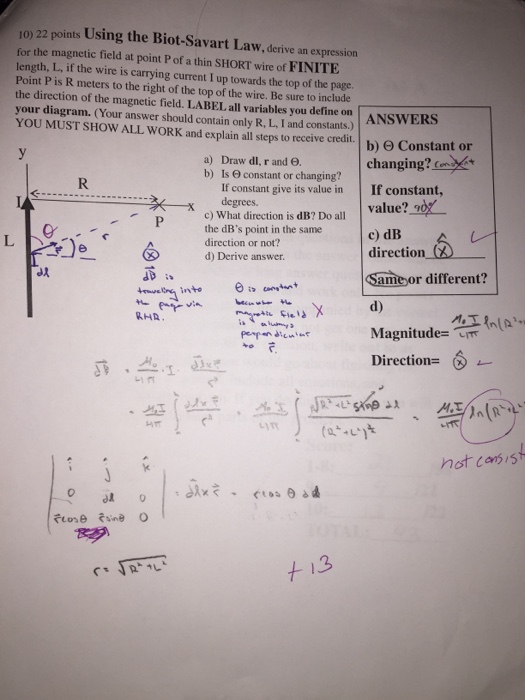 Solved Using The Biot Savart Law Derive An Expression For Chegg