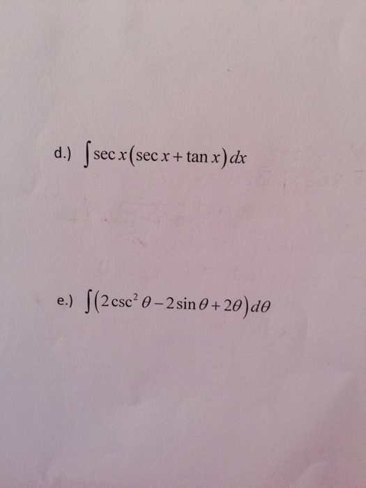 Solved Integral Sec X Sec X Tan X X Integral 2 Csc 2 Chegg