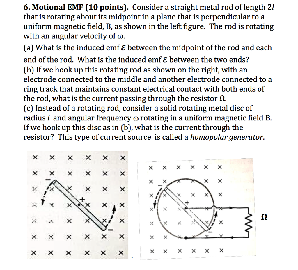 Solved Motional EMF. Consider A Straight Metal Rod Of Len...