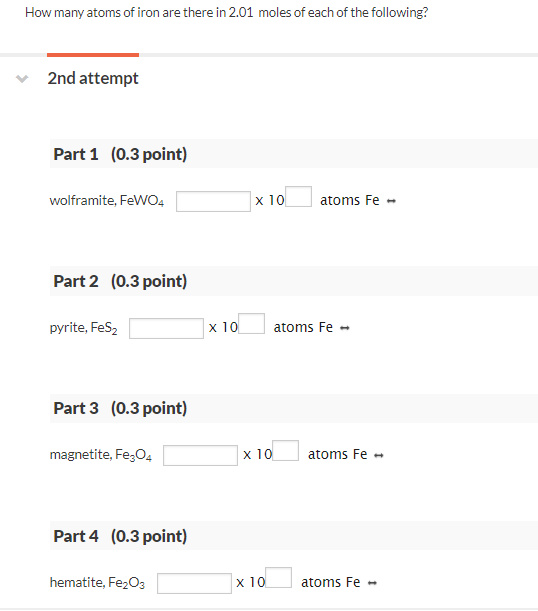 Solved How Many Atoms Of Iron Are There In 2 01 Moles Of Chegg