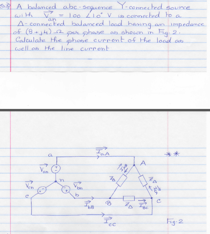 Solved A Balanced Abc Sequence Y Connected Source With Van Chegg