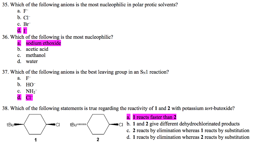 Solved Which Of The Following Anions Is The Most Chegg