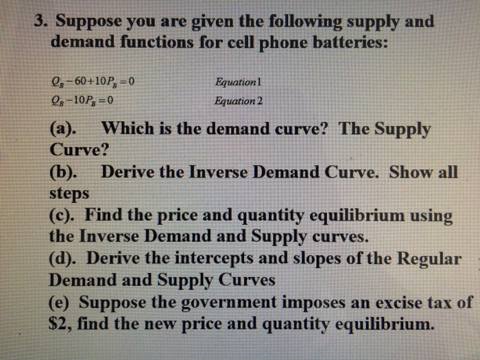 Solved Suppose You Are Given The Following Supply And Demand Chegg