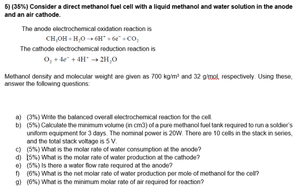 5 35 Consider A Direct Methanol Fuel Cell With A Chegg