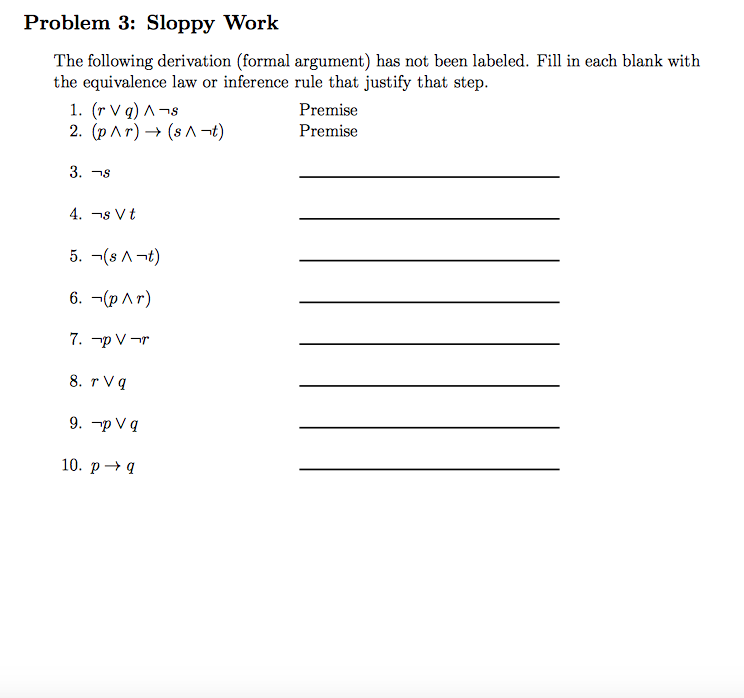 Solved Problem 3 Sloppy Work The Following Derivation Chegg