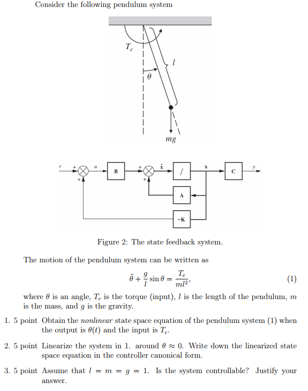 Solved Consider The Following Pendulum System Mg Figure 2 Chegg