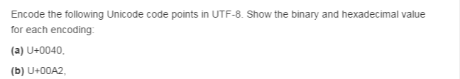 Solved Encode The Following Unicode Code Points In Utf Chegg